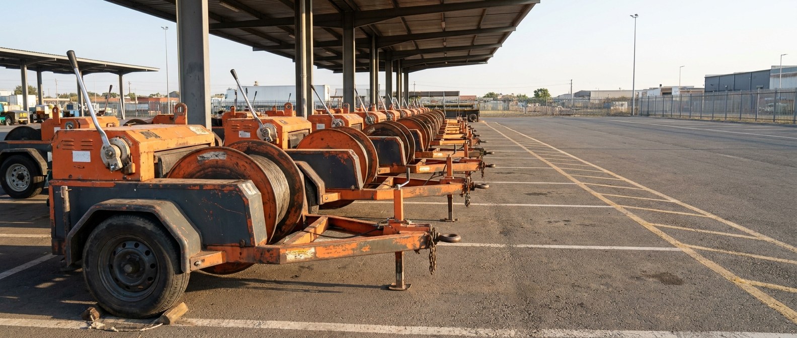 road trailer cable puller в ряду на площадке